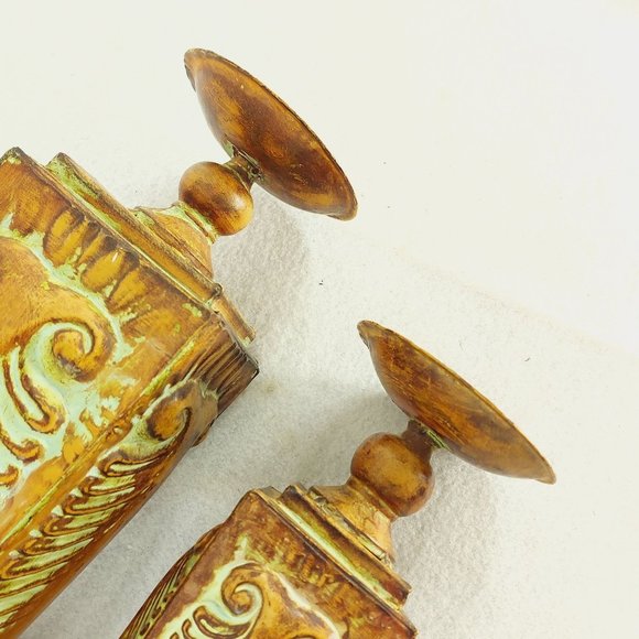 Pillar candle holder PAIR Metal with Patina Finish 2 heights - Picture 9 of 10